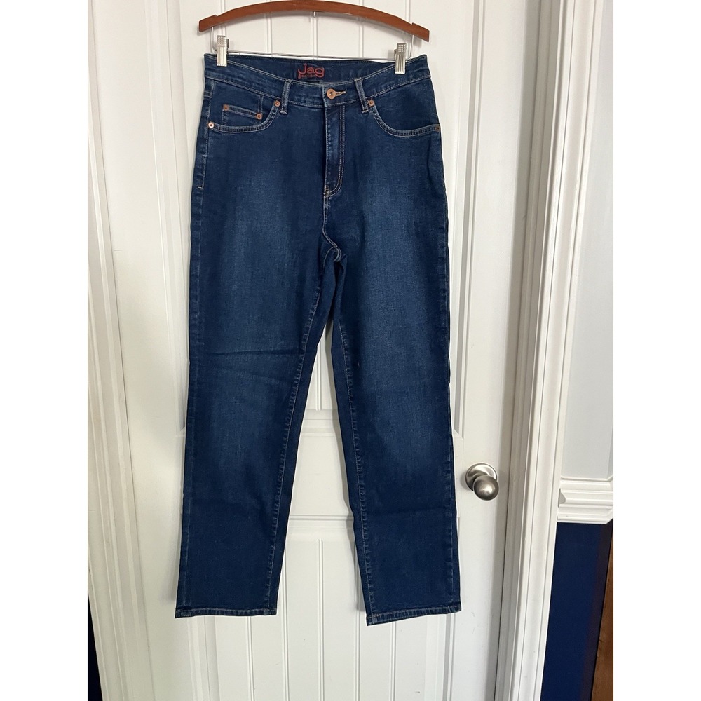 JAG Womens Size 12 Medium Wash Straight Leg Jeans 30X32 Elastic Waist Denim 759